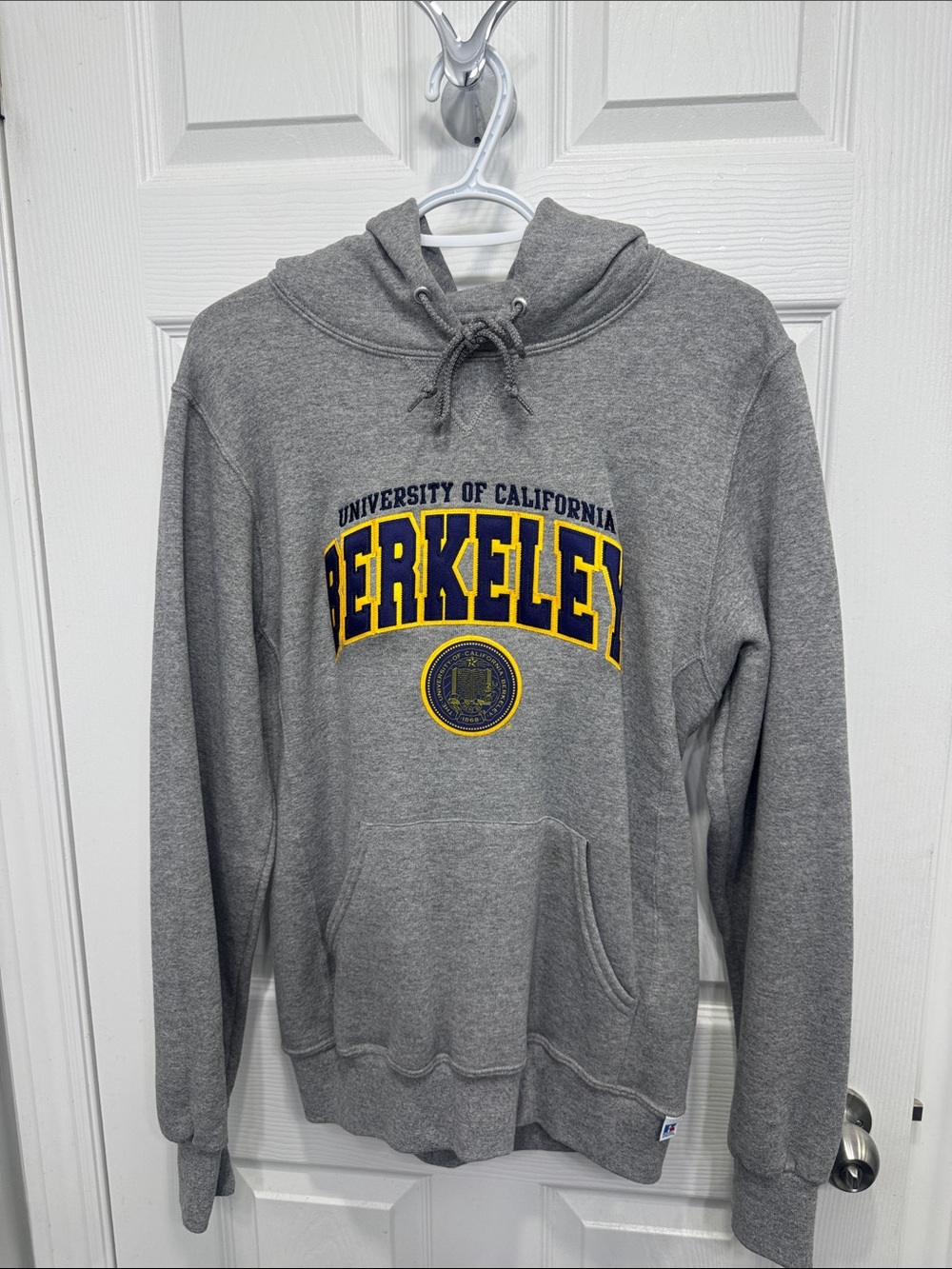Champion Gray Berkeley Logo Pullover Hoodie with Yellow & Blue Accent